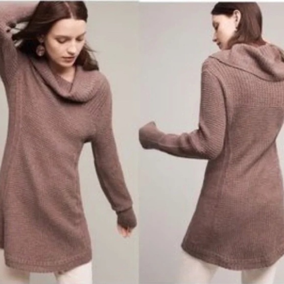 Anthropologie Sweaters - Anthropologie Angel of the North Rosie Cowl Neck Sweater L Brown Tunic Waffle